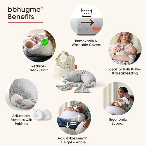 Miniatura 5 de bbhugme Almohada de lactancia ajustable - Lactancia materna, alimentación con biberón, apoyo para bebé, firmeza y ajuste ajustables, funda