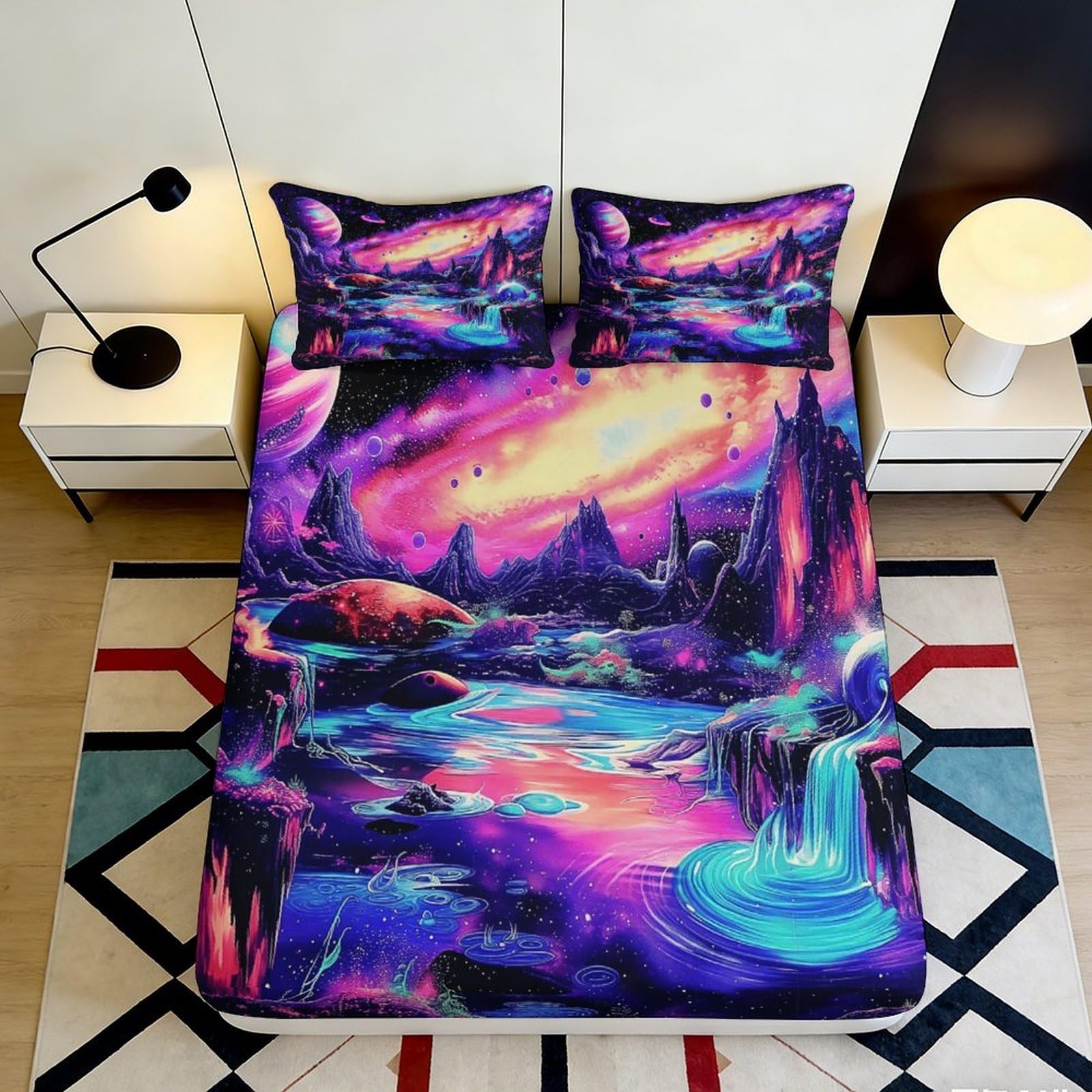 Jqzkxnhpbr Style-3 3D Printed Aurora Landscape Fitted Sheet Microfiber Colourful Galaxy Mattress Cover For Bedroom Dorm Decor Protection 90X200x25cm