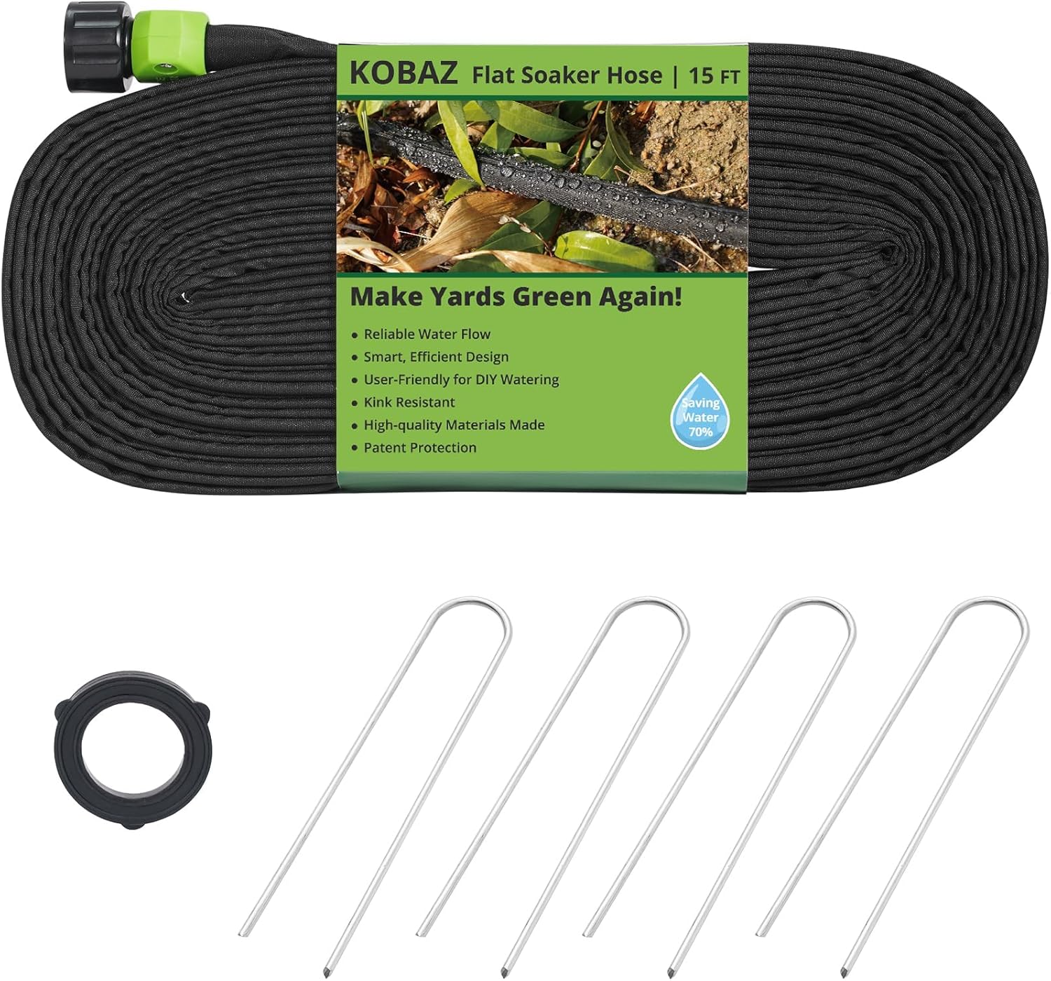 Flat Soaker Hose 15 ft Save 70% Water, Leakproof Design Double Layer Drip Sprinkler Hose for Garden Bed