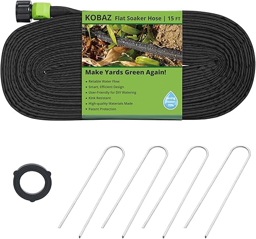 Manguera de remojo plana de 15 pies, ahorra un 70% de agua, diseño a prueba de fugas, manguera de rociador de goteo de doble capa para cama de jardín