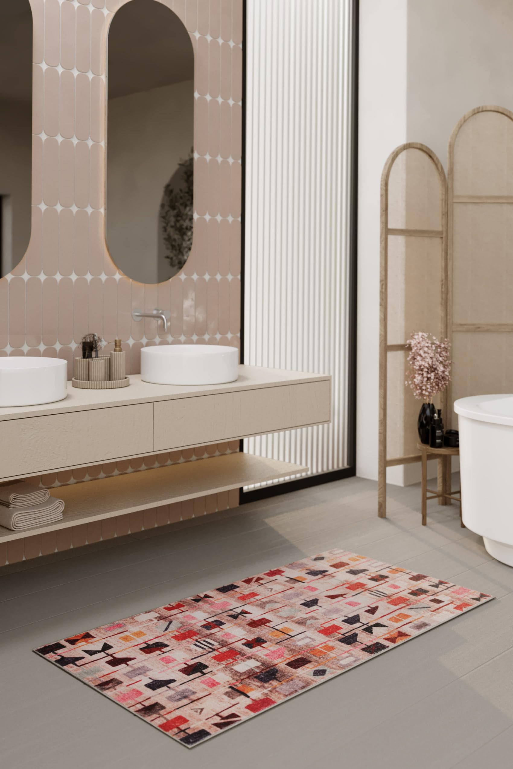 WECONhome Alfombrilla Alfombra de baño lavable y antideslizante con su diseño oriental para un elegante cuarto de baño – Nelson (70 x 120 cm, multicolor)