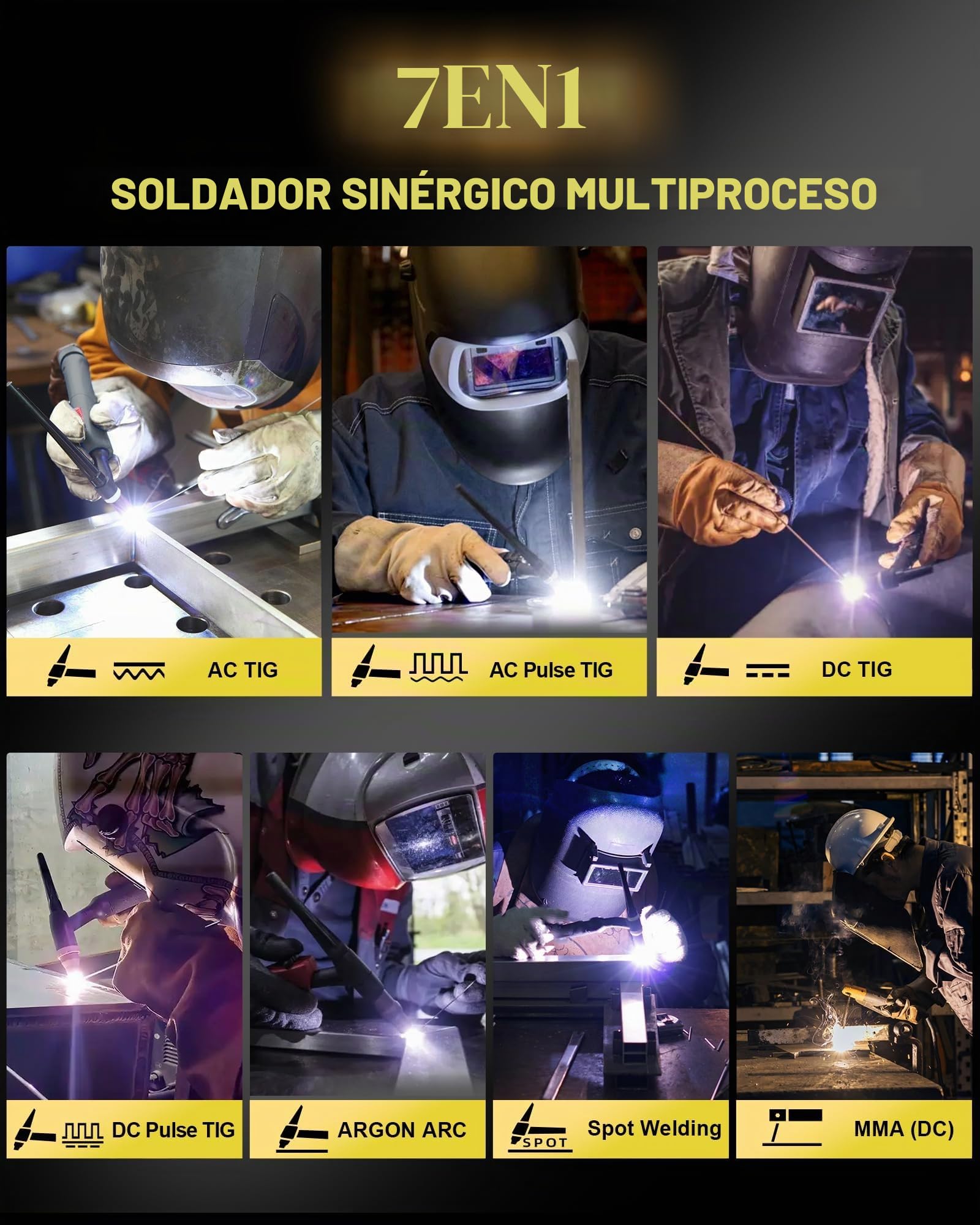 Haxiaoer TIG - Soldadora AC DC 200 A, 7 en 1 multifunción AC TIG/DC WIG/MMAE hand/argón/soldadura por puntos, pantalla LED digital con accesorios para aluminio y acero