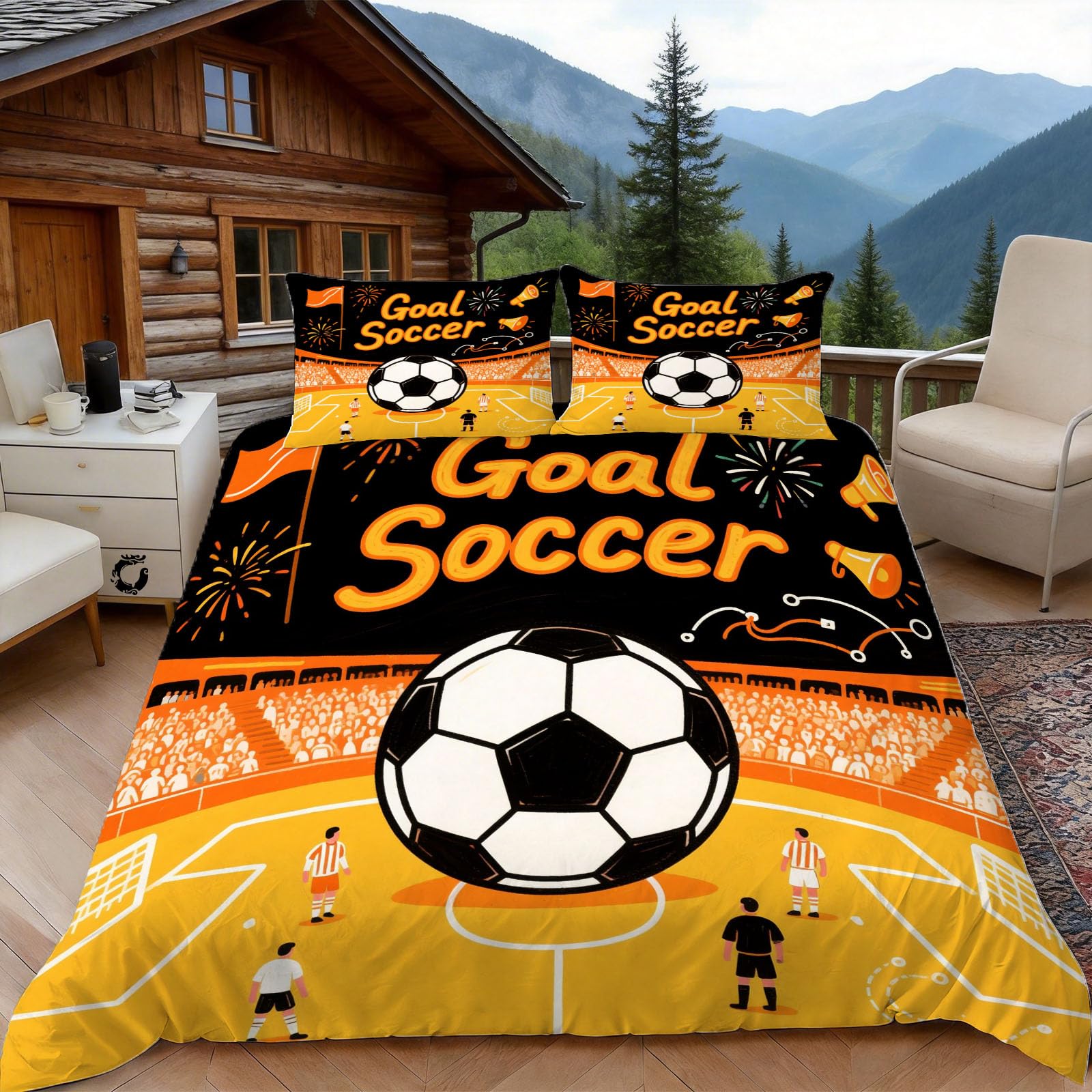 3D Double Duvet Set 3D Printed Soccer Ball Bedding, Cartoon Soft Microfibre Duvet Cover Sets Quilt Cover and Pillow Set with Zipper 3 Pcs