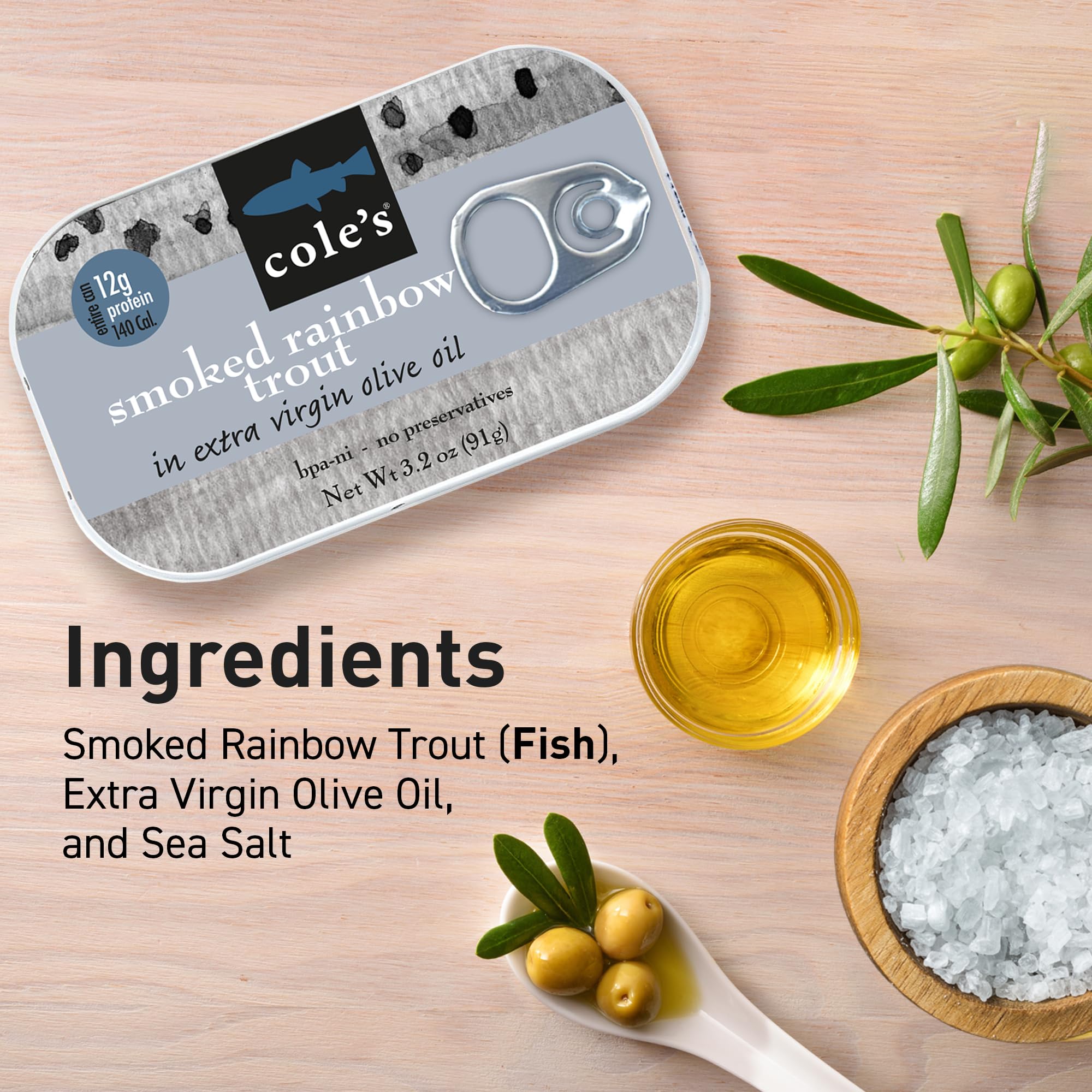 COLE’S - Smoked Trout Fillet with Extra Virgin Olive Oil | 3.2oz Hand-Packed Canned Fish | High in Protein & Vitamin D | Preservative Free | Pack of 5