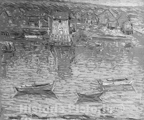 Historic Pictoric Art Print  Charles Salis Kaelin - Boats in a Harbor  Vintage Wall Décor  30in x 24in