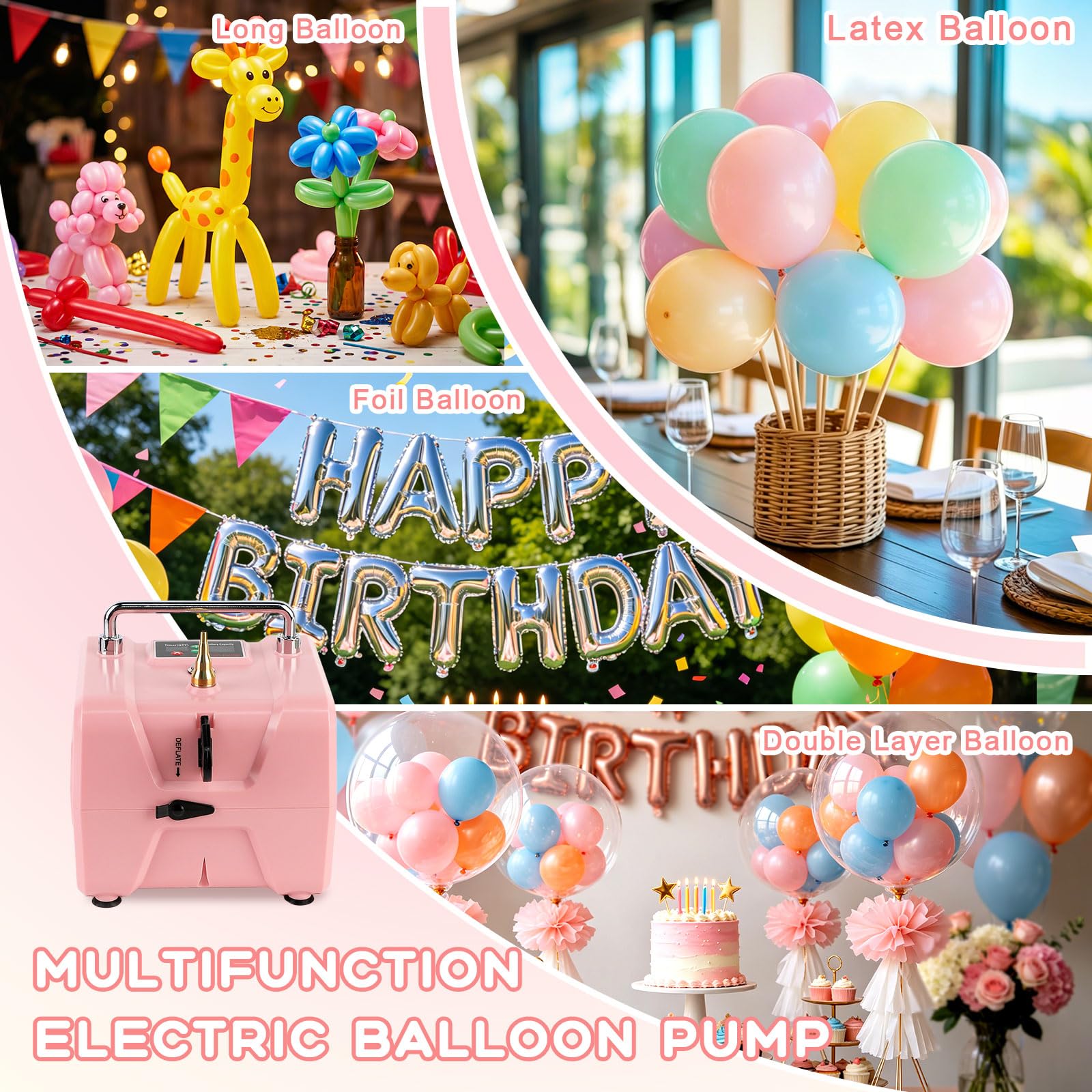 Pompa elettrica professionale per palloncini con timer e batteria, 8000 mAh ricaricabile, pompa ad aria silenziosa per palloncini in lattice da 160/260 e 5-18 pollici, strumento per decorazione feste