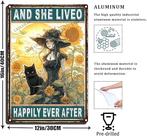 Miniatura 2 de Letreros de metal vintage divertidos y divertidos con texto en inglés And She Lived Happily Ever After Gardening Metel Tin Signs para casa de campo,