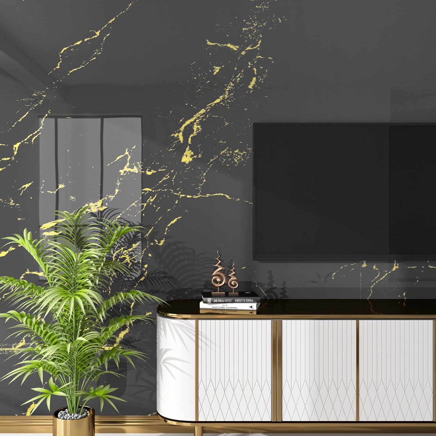 FunStick 24"x200" Dark Grey Gold Marble Contact Paper for Countertop Contact Paper Marble Wallpaper Peel and Stick Countertops for Kitchen Waterproof Self Adhesive Counter Top Vinyl for Bathroom Walls