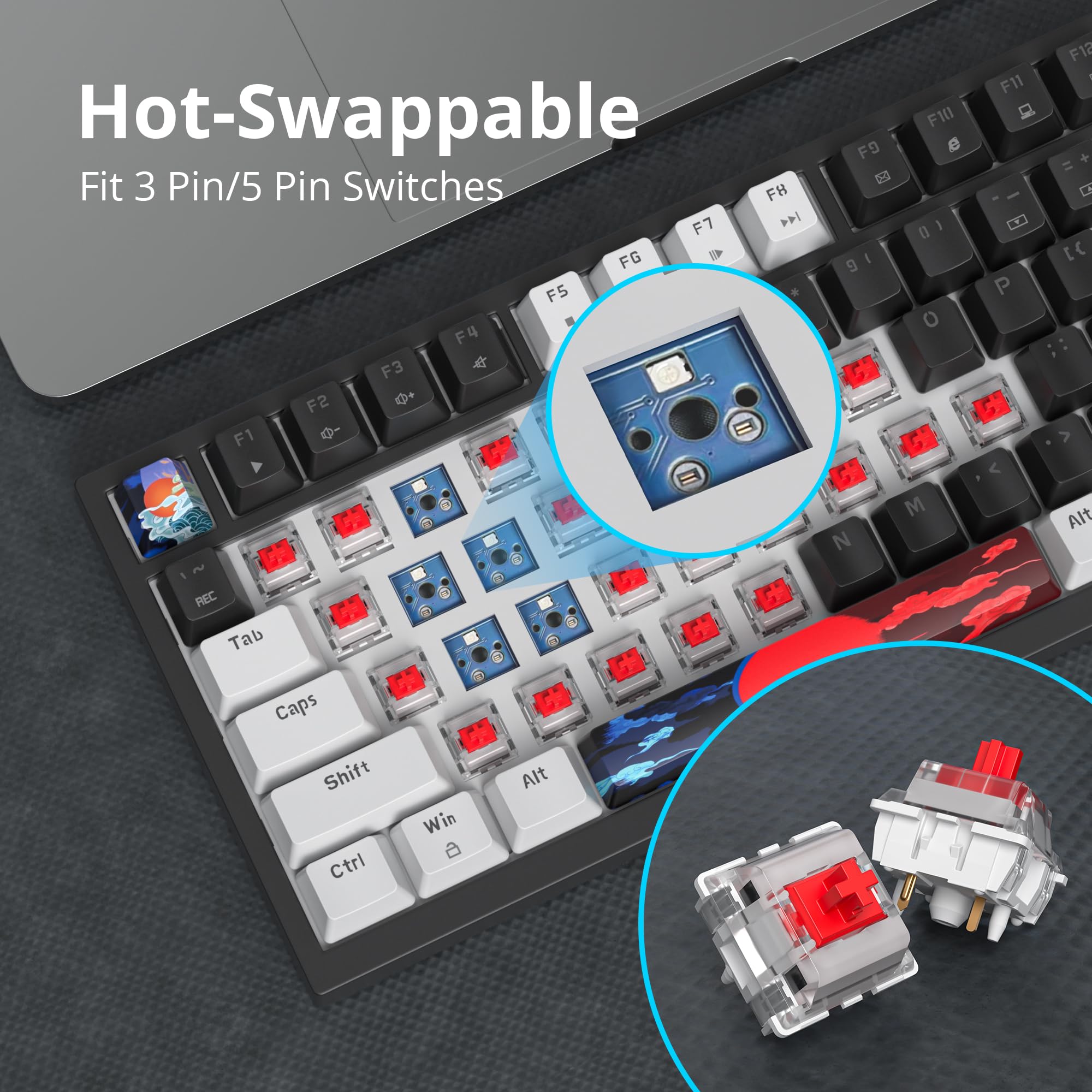 SOLIDEE Teclado mecánico para juegos con cable 75% intercambiable en caliente, teclado retroiluminado RGB con interruptor rojo, teclado mecánico TKL de 82 teclas, teclas PBT NKRO teclado compacto con — view 4