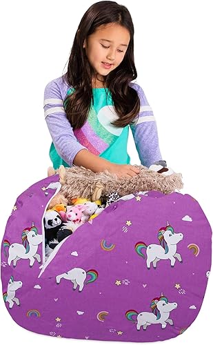Miniatura 191 de Posh Stuffable - Sillón puff con almacenamiento para niños, contenedor de animales de peluche, organizador de juguetes de niños Lienzo Burbujas Azul