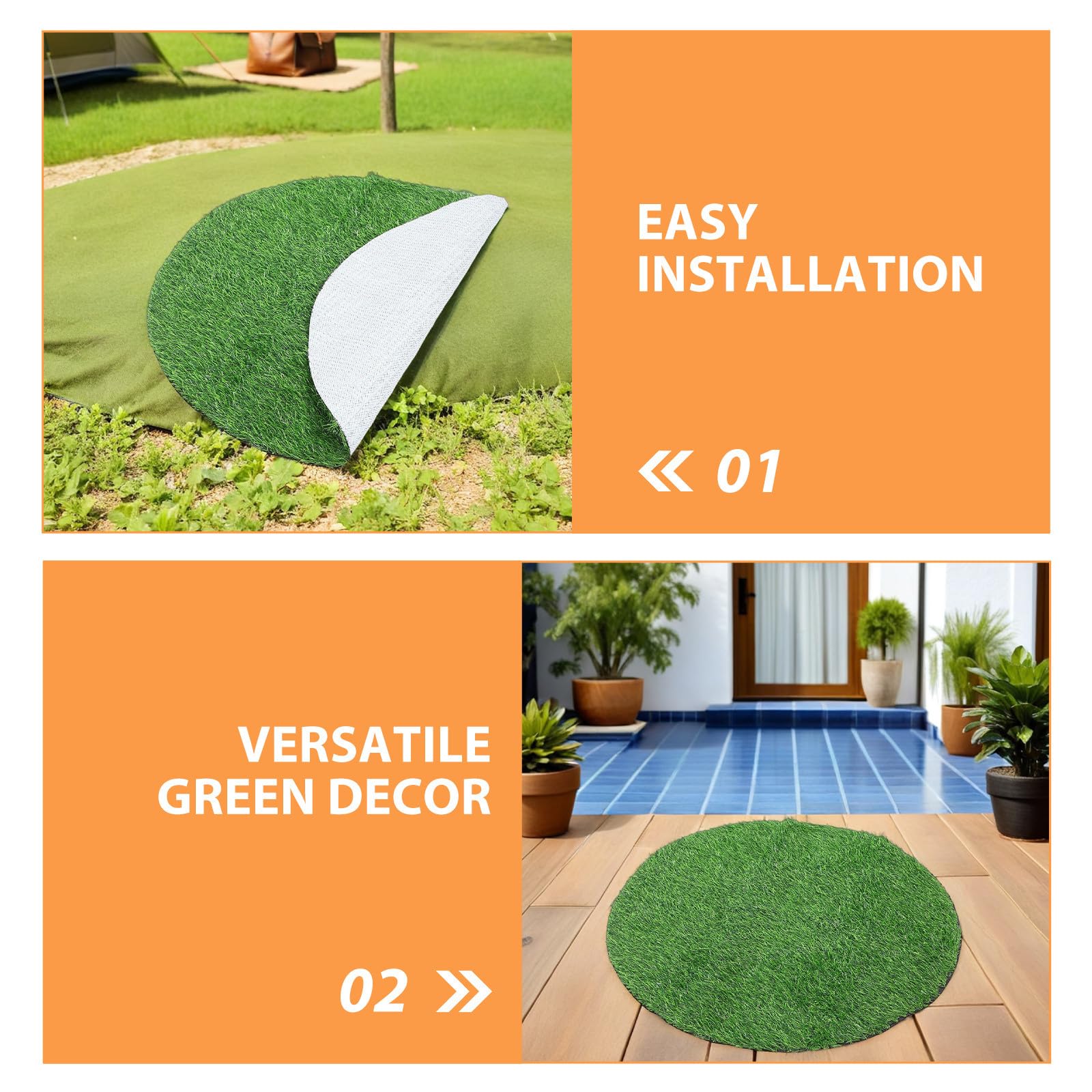 Kisangel Gazon Artificiel Rond 90 CM Diamètre 25 MM Épaisseur Tapis de Propreté pour Chien Utilisation Extérieure et Intérieure