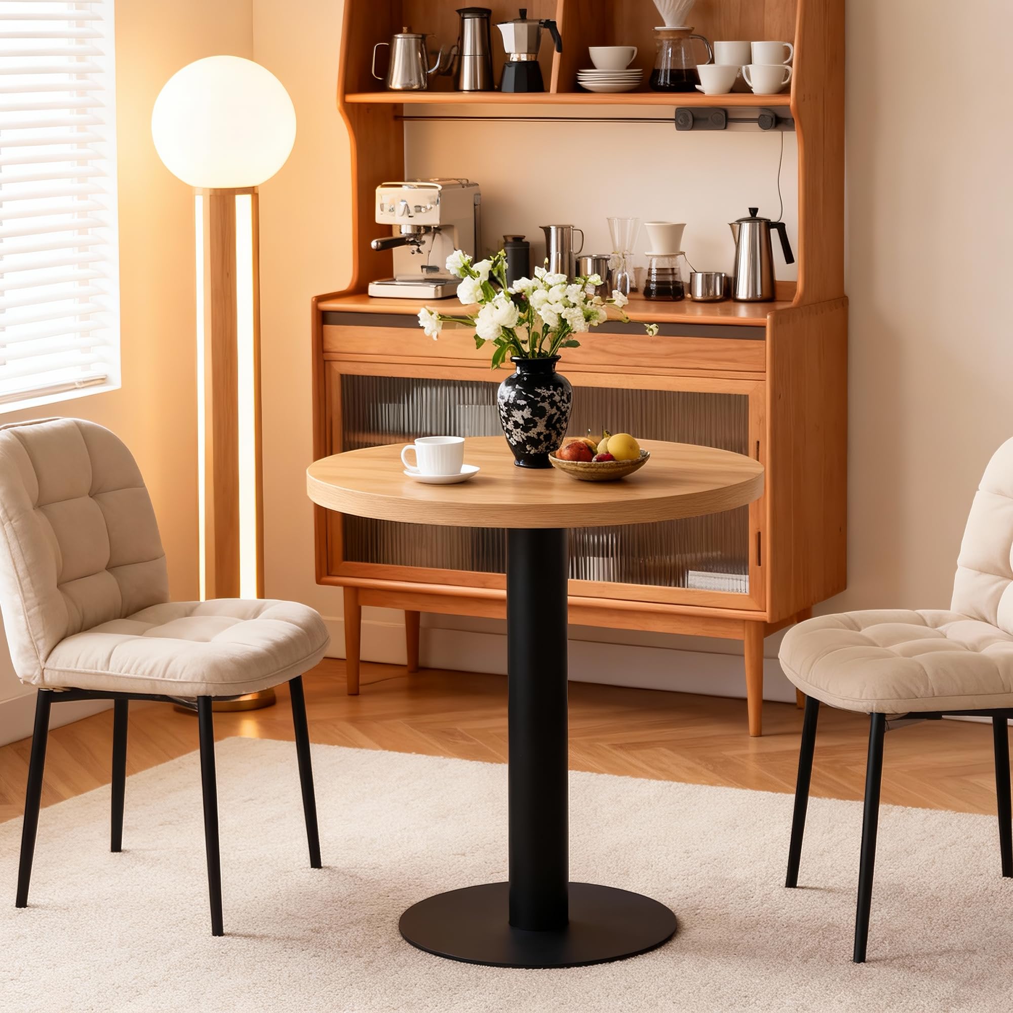 Mingone Esstisch Rund 60cm Küchentisch Klein Esszimmertisch mit Holzplatte Runder Tisch Eiche-Optik mit Metallbein für Wohnzimmer Balkon Esszimmer