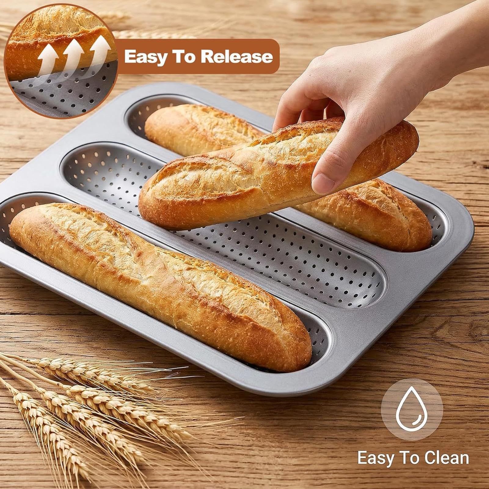 Bandeja De Horno Para Baguettes Bandeja Para Horno Perforada Antiadherente | 2 Piezas Molde Para Baguette Francesa Cocina en casa y al aire libre preparación diaria comidas y meal
