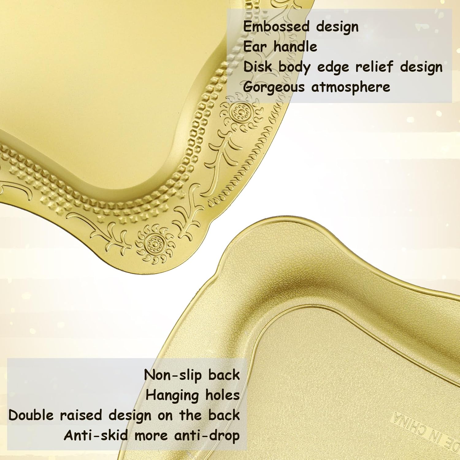 Layhit プラスチック製サービングトレイ 13インチ x 9インチ 長方形プラッター デザートディスプレートレイ 装飾用 エンボ