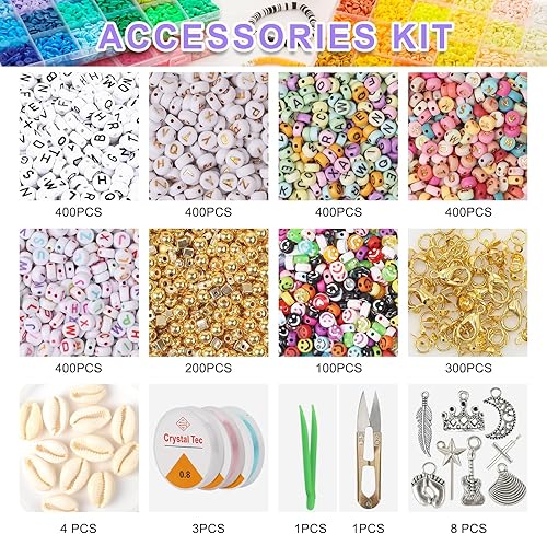 Miniatura 4 de XSEINO Kit de 23000 cuentas de arcilla para hacer pulseras, 6 cajas de 125 colores de cuentas de polímero de amistad y 5 estilos de cuentas de