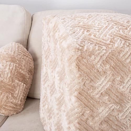 Miniatura 20 de DaDalogy Bedding - Funda para puf otomano de piel sintética [sin relleno] – Rosa Coral Baby Peach | Geométrico brillante, suave y acogedor con Baby