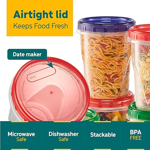 Miniatura 4 de Contenedores de almacenamiento de alimentos Twist Top de 32 onzas, paquete de 12 recipientes de plástico para congelador, a prueba de fugas,
