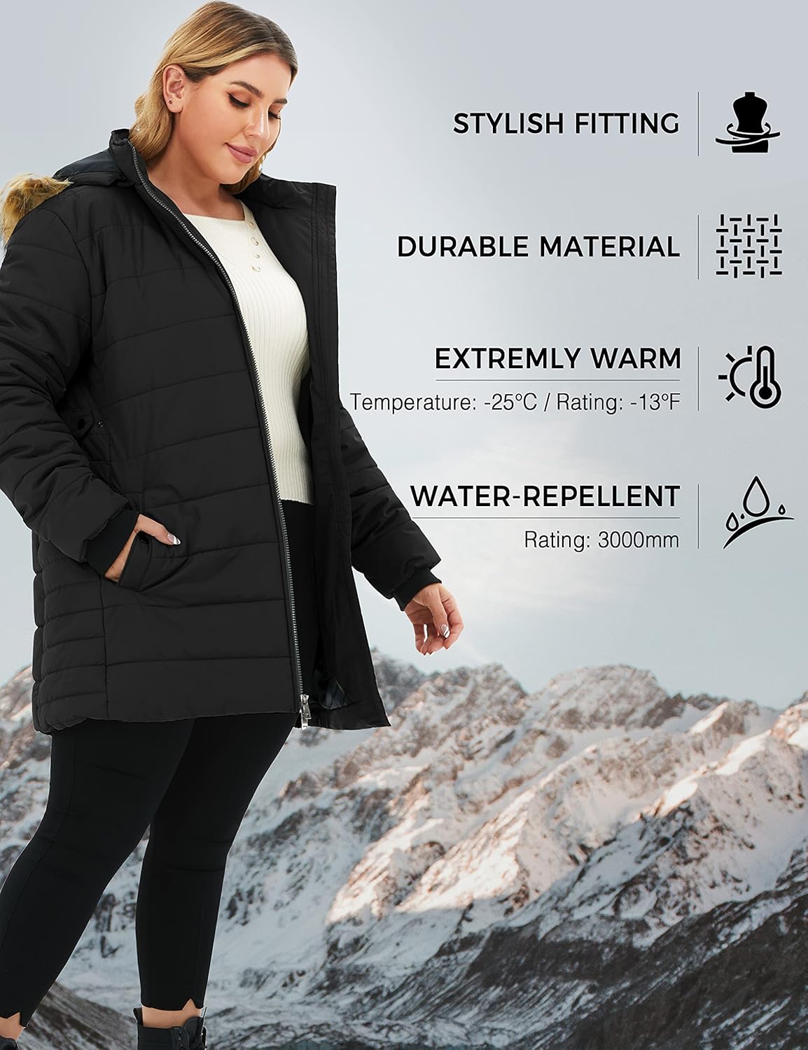 Soularge Women's Plus Size Winter Thicken Puffer Coat with Detachable Hood - Image 6