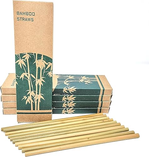 Juego de 10 pajitas de bambú reutilizables para beber incluye cepillo para pajitas. Bambú sostenible, ecológico y compostable, gran pajita para