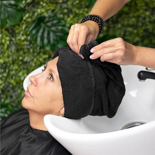 Miniatura 6 de Paquete de 24 toallas de salón súper absorbentes, de secado rápido, color negro, tamaño mediano, 25 x 15 pulgadas, doble costura, 100% algodón suave