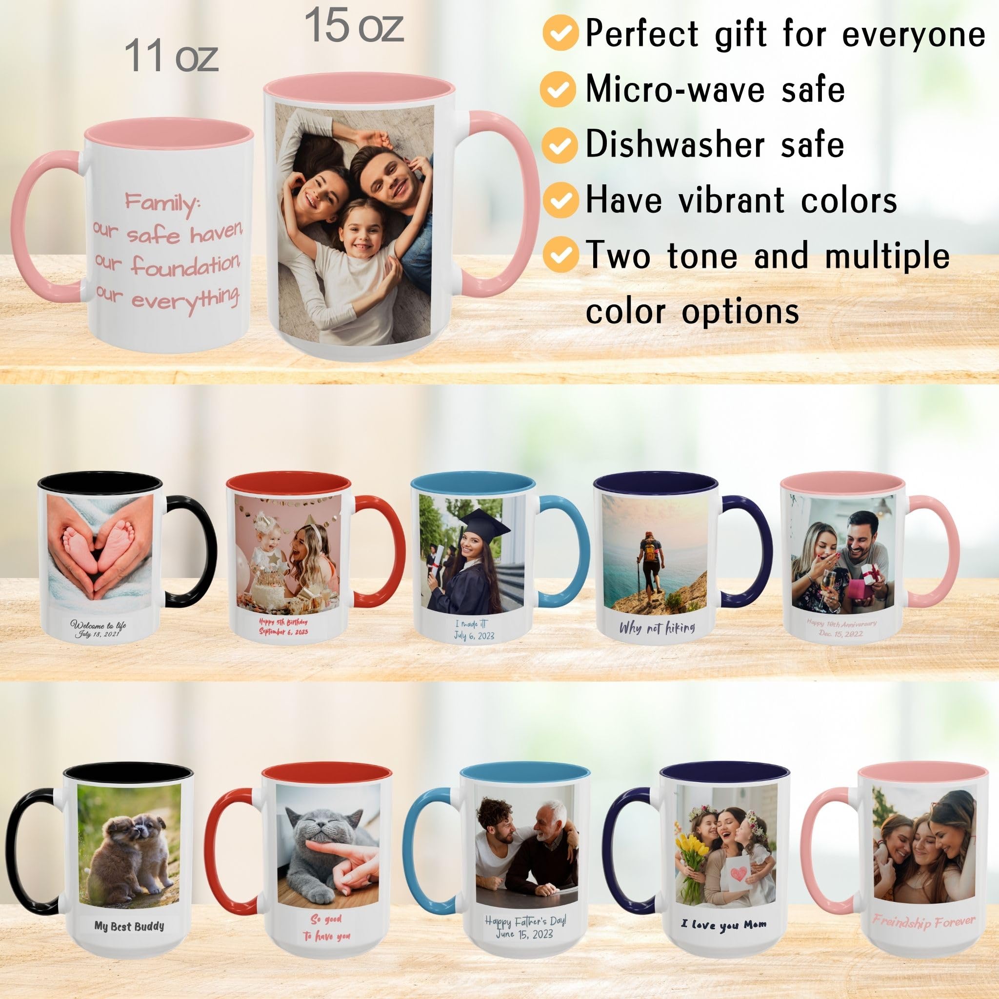 Amazon.com | Custom Mug, Personalized Mug, 15oz, Ceramic Accent Mug with  C-Shaped Handle: Coffee Cups & Mugs