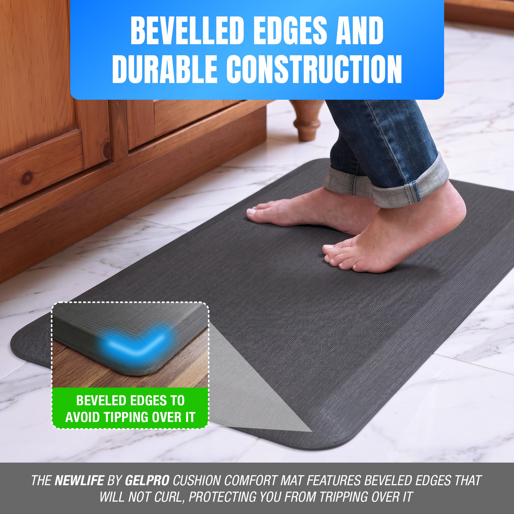 NewLife by GelPro Ergo-Foam Cushioned Anti-Fatigue Standing Kitchen Floor Mat Padded Stain-Resistant Waterproof Non-Slip Comfort Padded DeskOffice Mat - 20 x 32 Grasscloth Charcoal product thumbnail 6