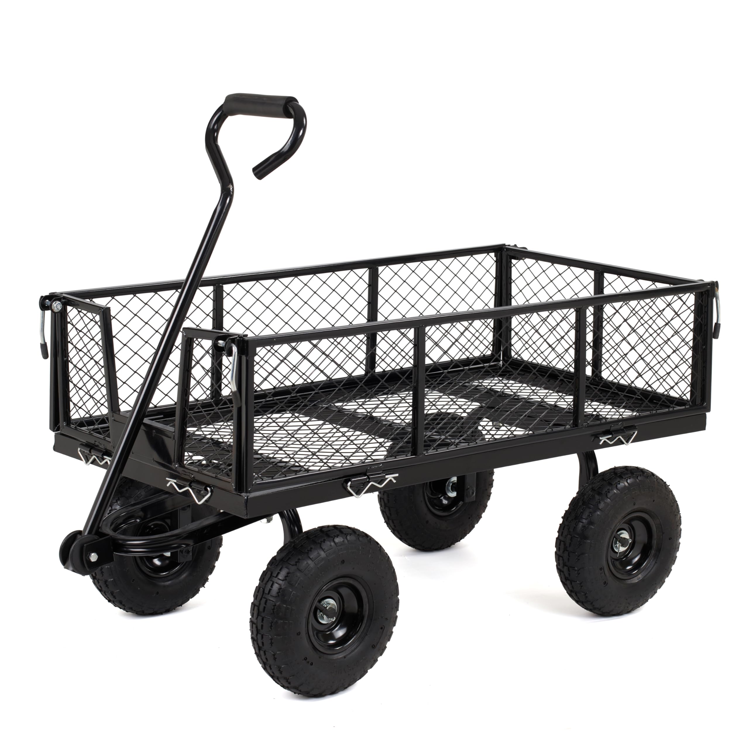 Finnhomy Heavy Duty 1000 Lbs Capacity Mesh Steel Garden Cart, Pullable Garden Wagons Carts on Wheels, Folding Utility Wagon with Removable Sides for Outdoor, Yard, Lawn, Black