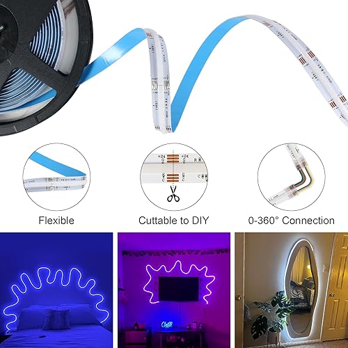 Miniatura 3 de C4 RGBCCT COB - Tira de luz LED 2700K-6500K, luz de cinta LED flexible de 16.4 pies, DC24V 910LEDs 18WM 0.472 in de ancho, luces LED regulables para