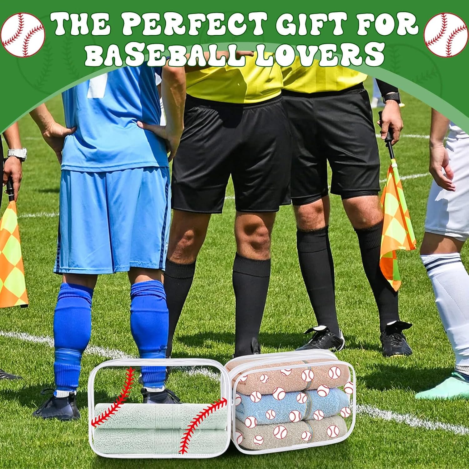 Kacctyen 12 Pcs Baseball Clear Makeup Bag with Zipper Bulk Sport Goodie Clear PVC Pouch Organizer Waterproof Travel Case for Woman Team Gifts Birthday Decorations Supplies