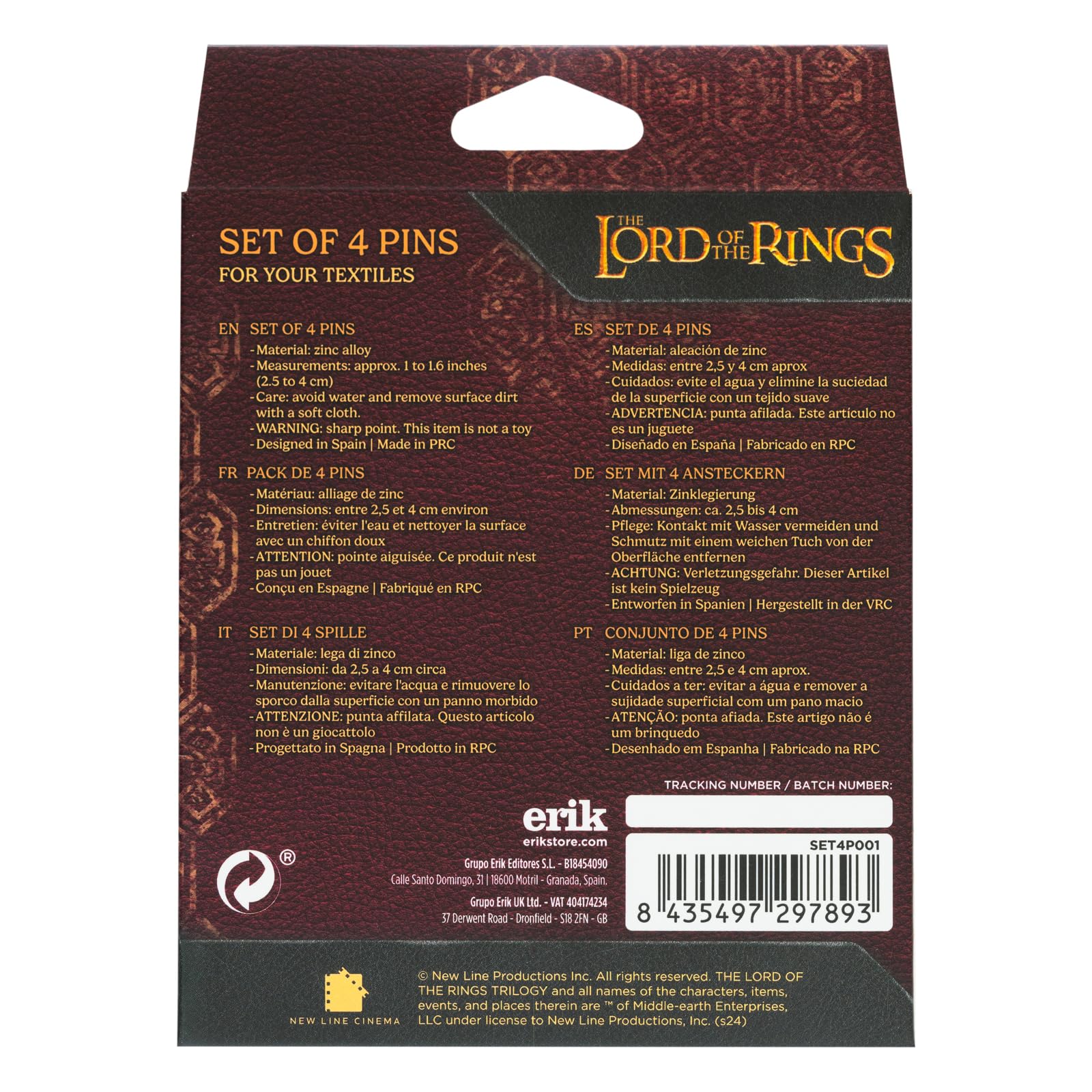 Grupo Erik Of Rings Set: Liście Lorien, Pierścień, Konny Przeznaczenia, Korona Gondoru | Pinowe Symboliki | Przedmioty Darowe Lorda Pierścieni | LOTR