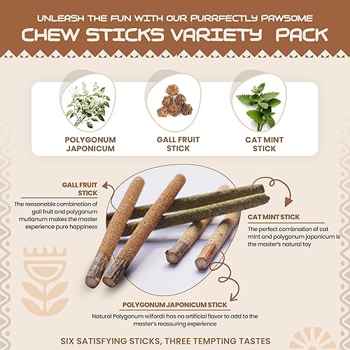 Miniatura 10 de HUPA Palitos de hierba gatera Silvervine - Diseñados para limpiar los dientes de tus gatos, calmar su ansiedad y estrés, juguete masticable con