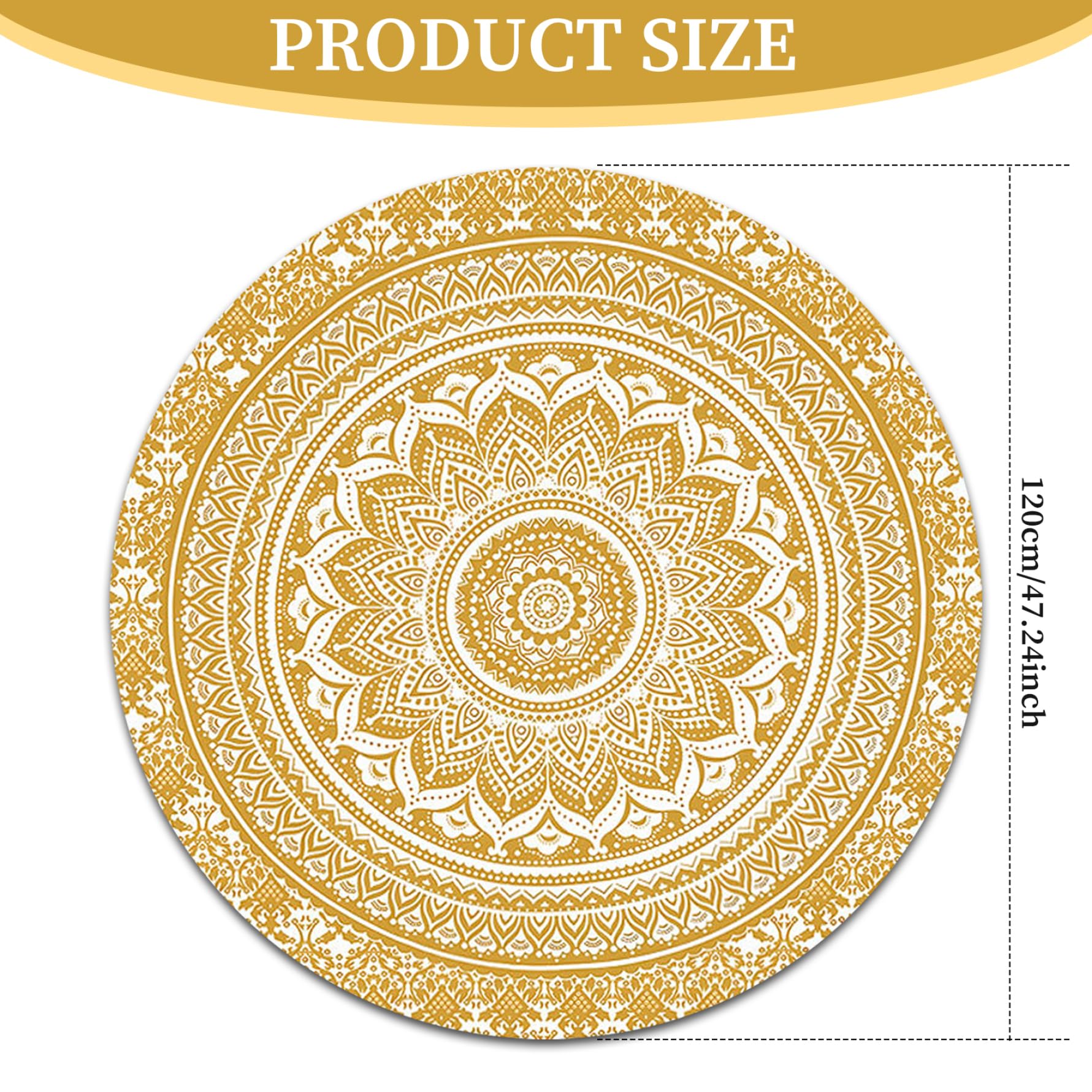 Tapis Boho Rond, Tapis Mandala Confortable de 4 Pieds, Rond Lavable, Circulaire antidérapant pour Chambre à Coucher, Salon, Salle de Jeux