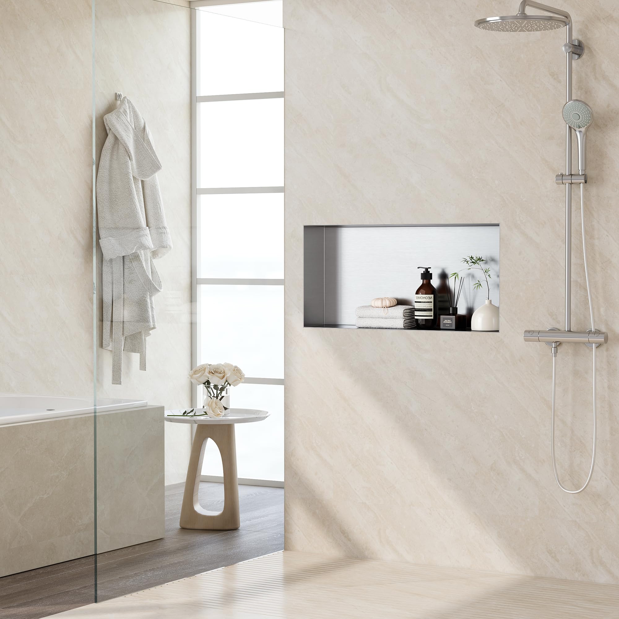 Moderne Duschnische Mit LED-Beleuchtung - Edelstahl Aufbewahrungsregal 120cm