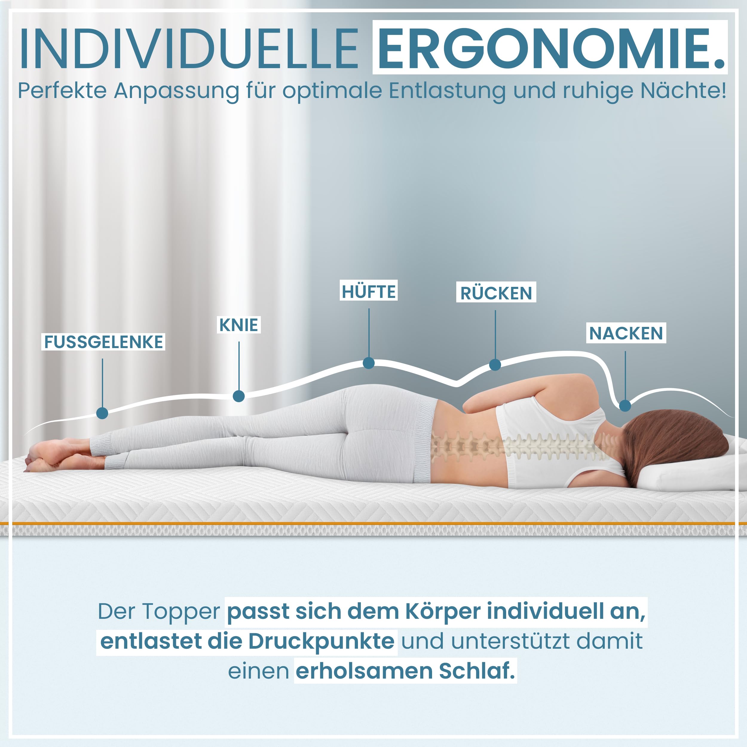 Hochwertiger Topper 100x200cm 7cm hoch - H2/H3 Matratzentopper mit weicher Gel-Memory- und stützender Komfortschicht - Ökotex 100 Zertifiziert - Bezug atmungsaktiv & waschbar