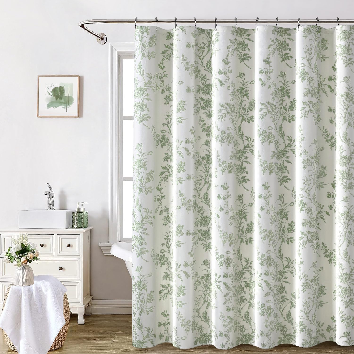 Amazon.com: Loom and Mill Damask Fabric Shower Curtain Set, Classic ...