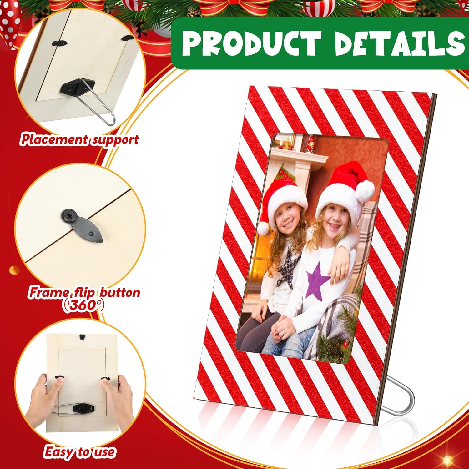 Sintuff 3 Pcs Christmas Picture Frame 4 x 6 Photo Frame 2026 Decorative Wooden Xmas Holiday Gift for Winter Home Table Tabletop Desktop Display Party Decorations Red Green White