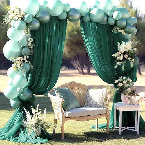 Miniatura 6 de Tela drapeada para arco de boda, 2 paneles de 28 x 19 pies, cortinas de arco de boda verde esmeralda, cortina de telón de fondo transparente para