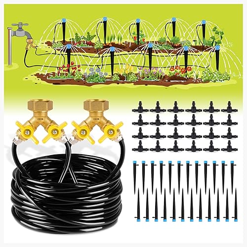 HIRALIY Kit de riego por goteo de 98.4 pies, sistema de riego de jardín, tubo de distribución en blanco de 0.236 x 0.157 in, juego de equipo de