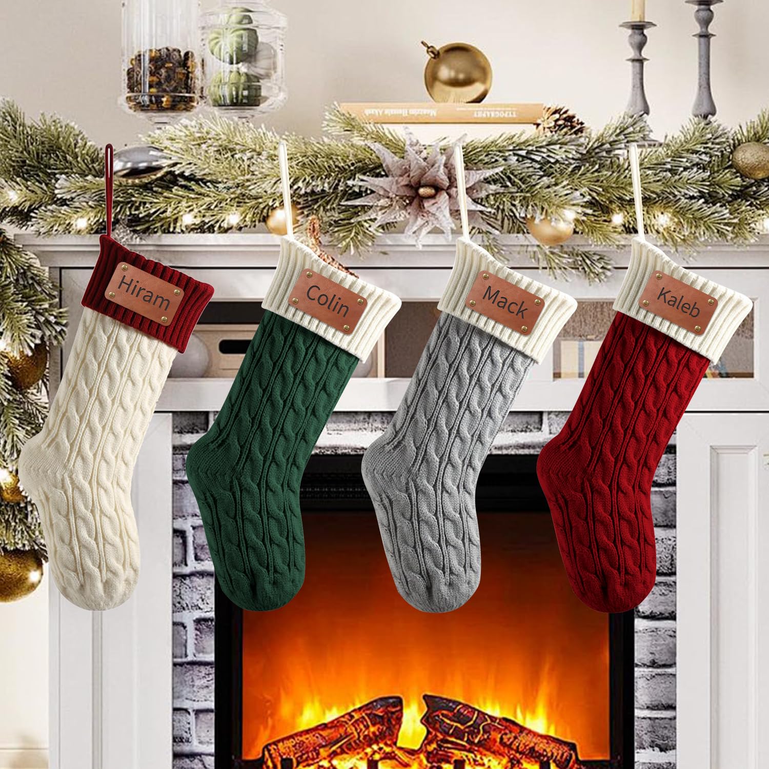 Calcetines Navidad Personalizados con Nombre, 46cm Medias de Navidad del Bordado para Colgar, Calcetines Navidad Chimenea, Idea Regalo para Decoracion Navidad Hogar