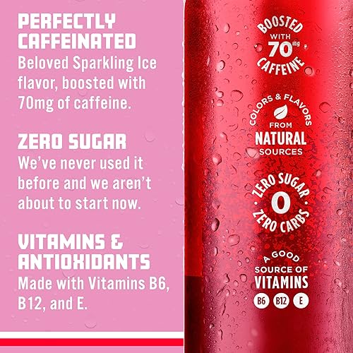 Miniatura 51 de Sparkling Ice +Caffeine, Frambuesa Negra. Agua con gas saborizada, con antioxidantes y vitaminas, cero azúcar. Latas de 16 oz (Paquete de 12)