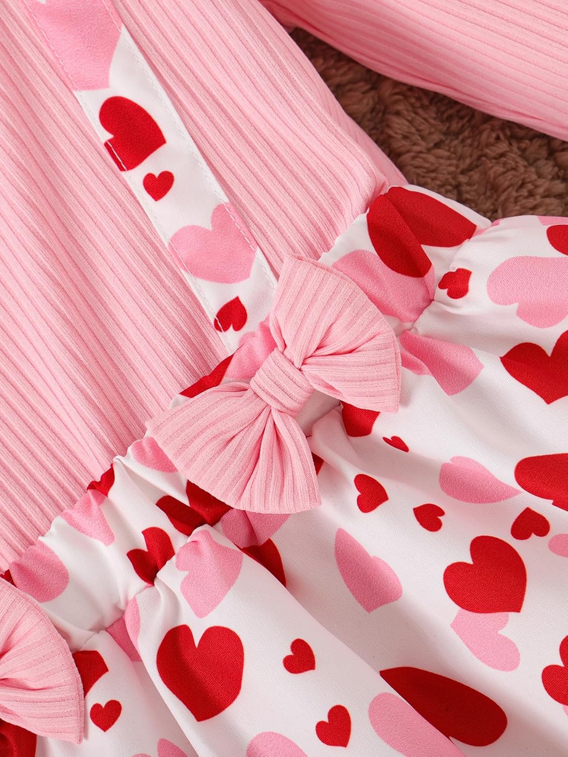 VARMILO Toddler Girls Dresses Long Sleeve A-Line Swing Heart Print Ruffle Sleeve Bowknot Party Valentine's Day Dress - Image 2
