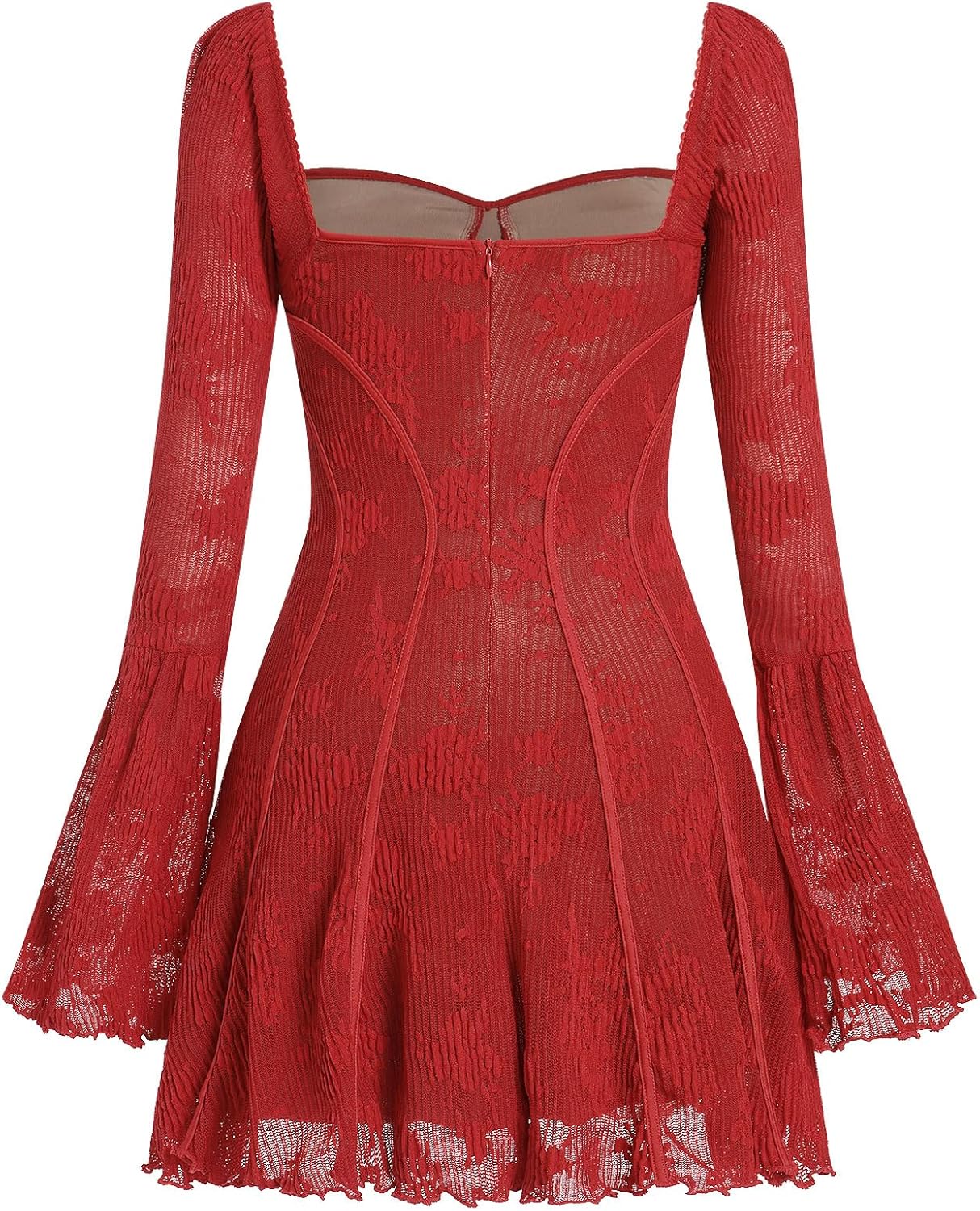 Women's Short Corset Y2k Mini Dress Long Sleeve Low Cut Lace Dress Vintage Solid Floral Party Dresses - Image 2