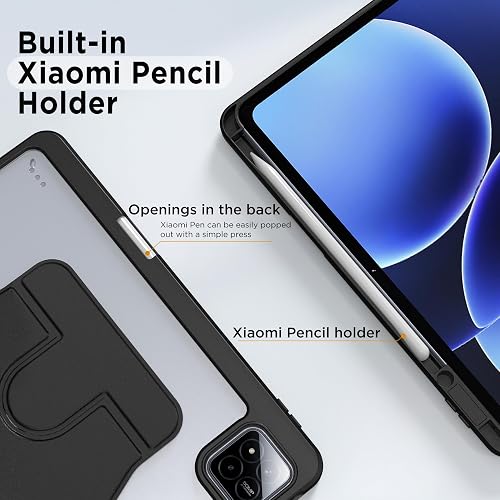EasyAcc Rotating Case for Xiaomi Pad 7/7 Pro 11.2 Inch with Xiaomi Pen Holder and Acrylic Protective Case, 360 Degree Rotating with Impact Protection, Black - 7