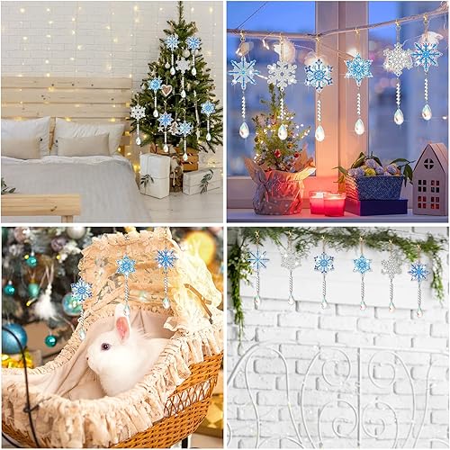 Miniatura 4 de Perthlin Juego de 6 piezas de arte de diamantes de copo de nieve de invierno de doble cara, atrapasoles, campanillas de viento, adornos de diamantes