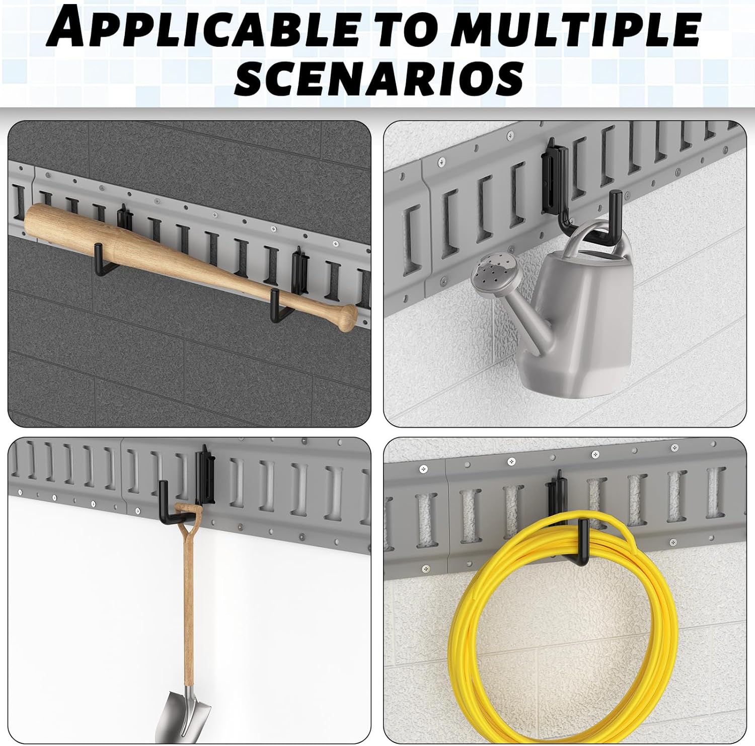 12 PCS E Track J Hooks Heavy Duty Steel E-Type Track X Track Steel Hanger, Spring Fitting E Track Accessories for Enclosed Trailers, Box Trucks, Vans, Garage, Workshop & Warehouse, Black