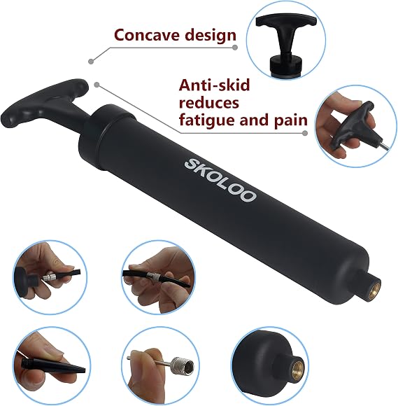 SKOLOO 10 Portable Hand Air Ball Pump Inflator Kit with Needle, Nozzle, Extension Hose for Soccer Basketball Football Volleyball Water Polo Rugby Exercise Sports Ball Balloon Swim Inflatables