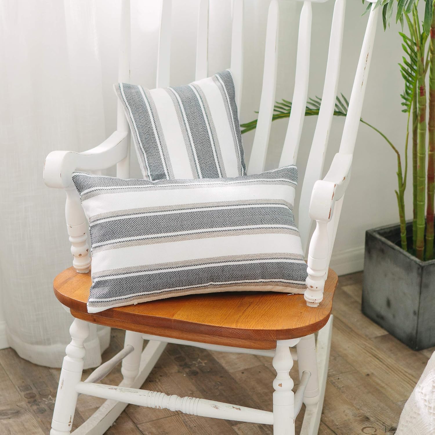 Stripe Pillow Case Soft Linen Rectangle Decorative Throw Cushion Cover Pillowcase with Invisible Zipper for Bench 12" x 20 " image 2