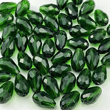 130pcs 6x8mm Teardrop Crystal Glass Beads for Jewelry Making, Faceted Vertical Hole Teardrop Glass Spacer Beads for Wind Chimes Bracelet Earring Necklace DIY CraftDark Green