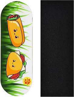 Teak Tuning Premium Fingerboard Graphic Deck, Happy Tacos - 32mm x 97mm - Heat Transfer Graphics, Pro Shape & Size - Pre-Drilled Holes - Includes Prolific Foam Tape