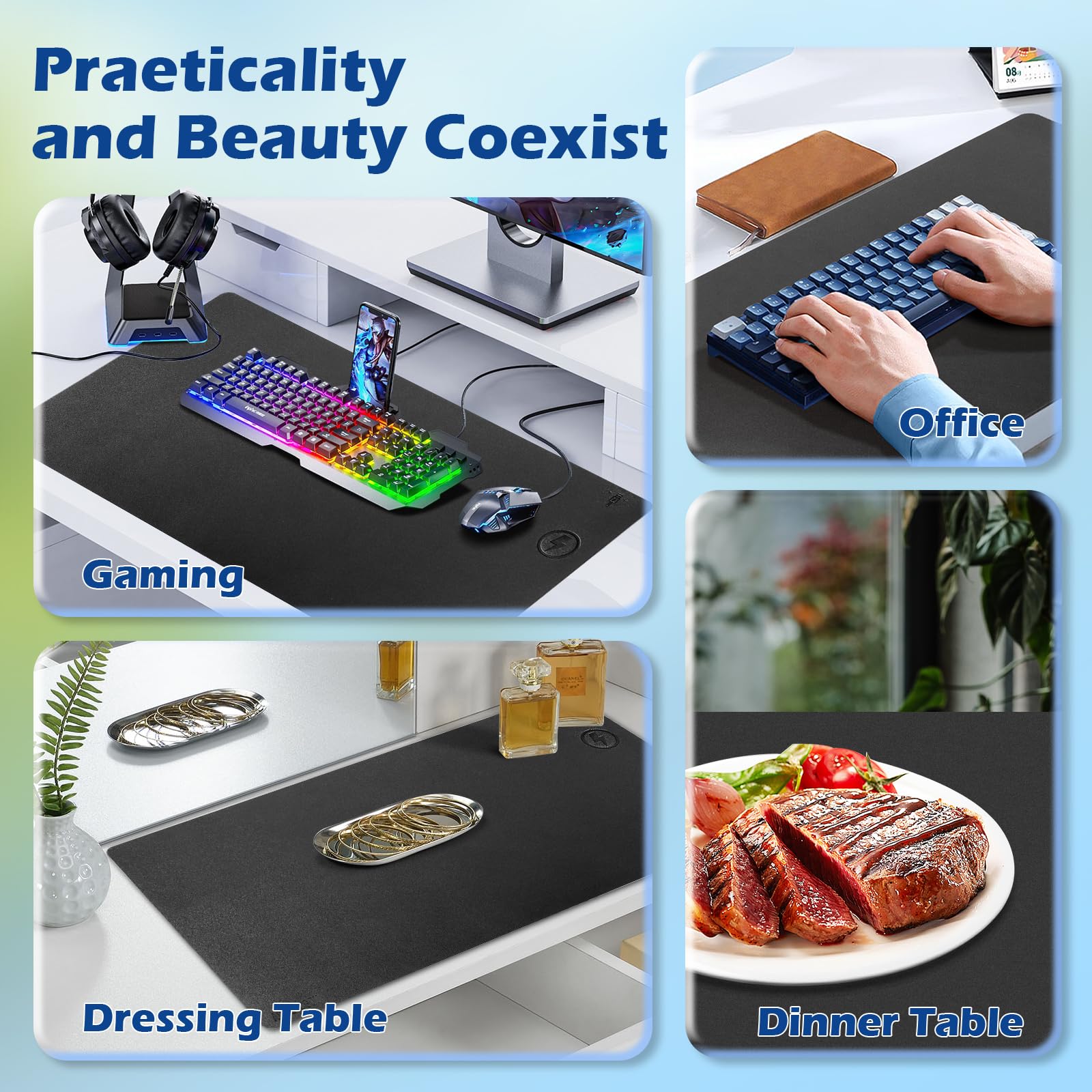 Tappetino da scrivania con ricarica wireless, tappetino per mouse grande, impermeabile, in pelle, antiscivolo, per tastiera e mouse (colore: nero, 81 x 40 cm)